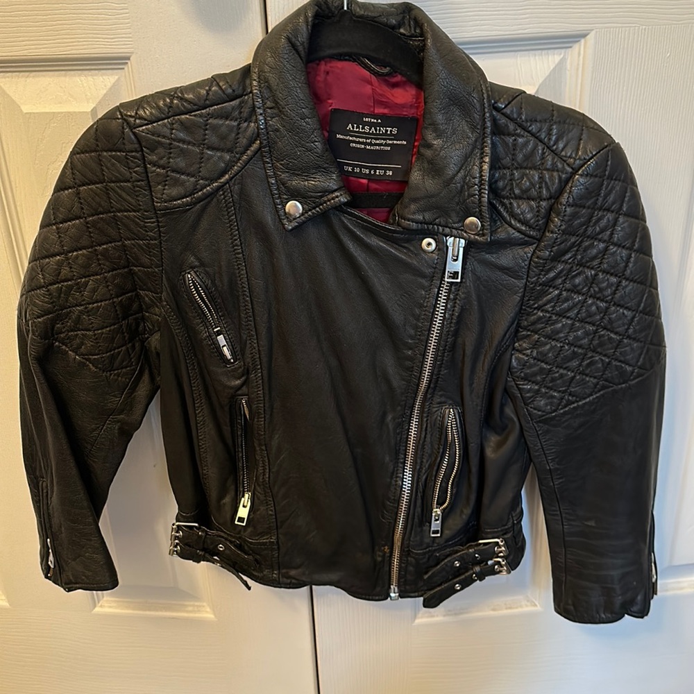 Allsaints leather jacket sleeve 3/4